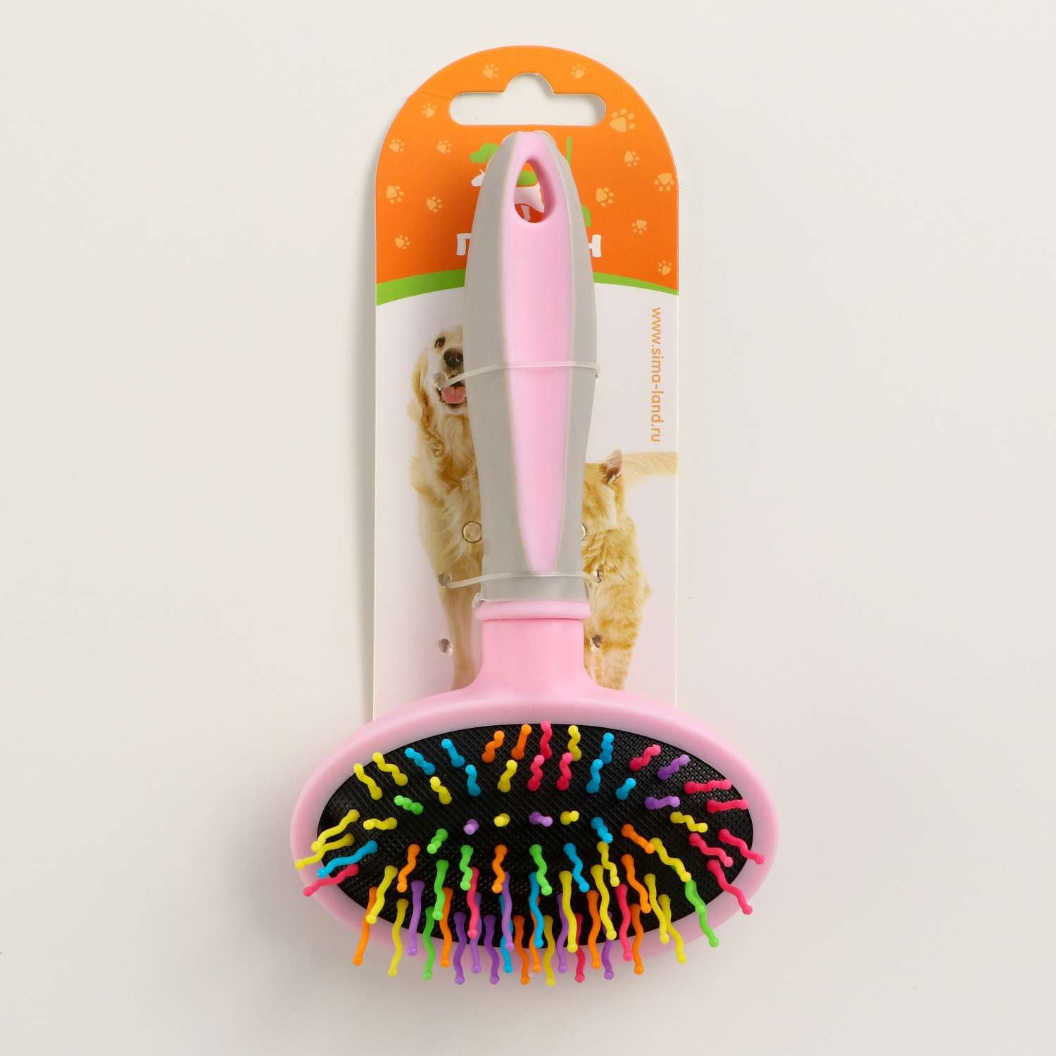 Пуходерка пластиковая Пижон мягкая с волнистыми зубьями средняя 9.5х16.5 см розовая - фото 1