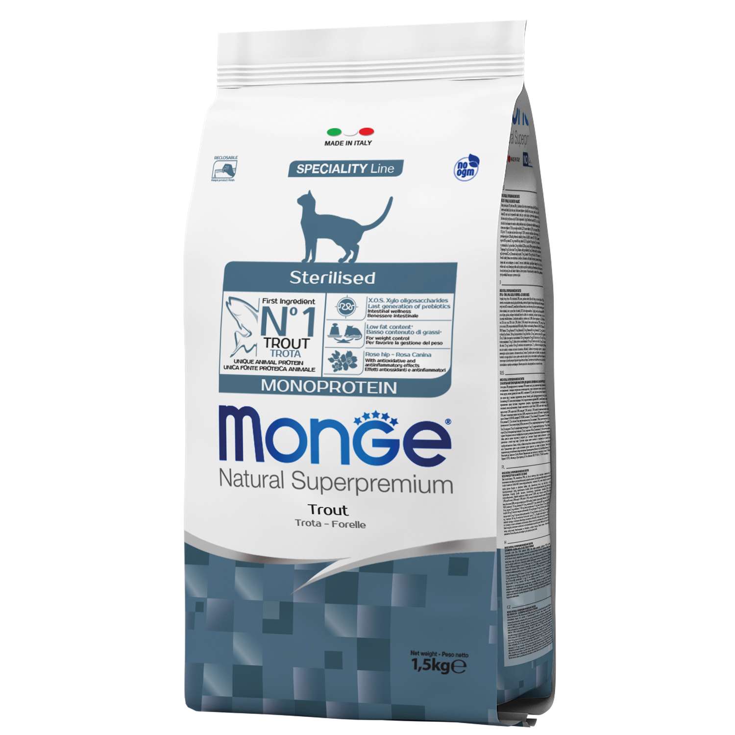 Корм для кошек MONGE Cat Monoprotein стерилизованных форель 1.5кг - фото 2