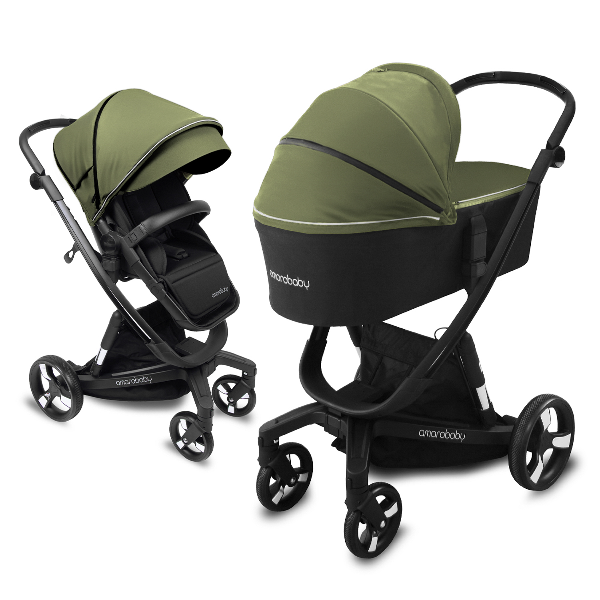 Коляска детская 2 в 1 Amarobaby tutum с auto brake хаки - фото 25