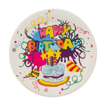 Набор тарелок Волшебная страна одноразовых бумажных Happy Birthday d 23 см 6 шт
