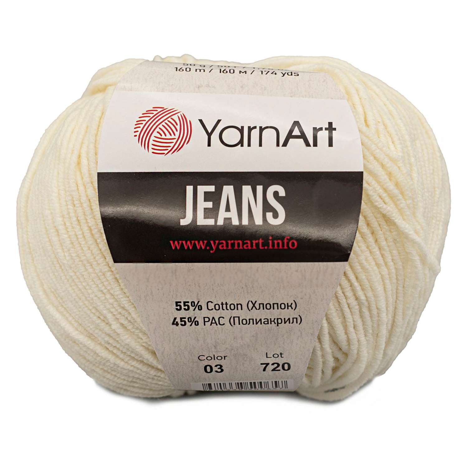 Пряжа YarnArt Jeans универсальная 50 г 160 м 03 молочный 10 мотков - фото 6