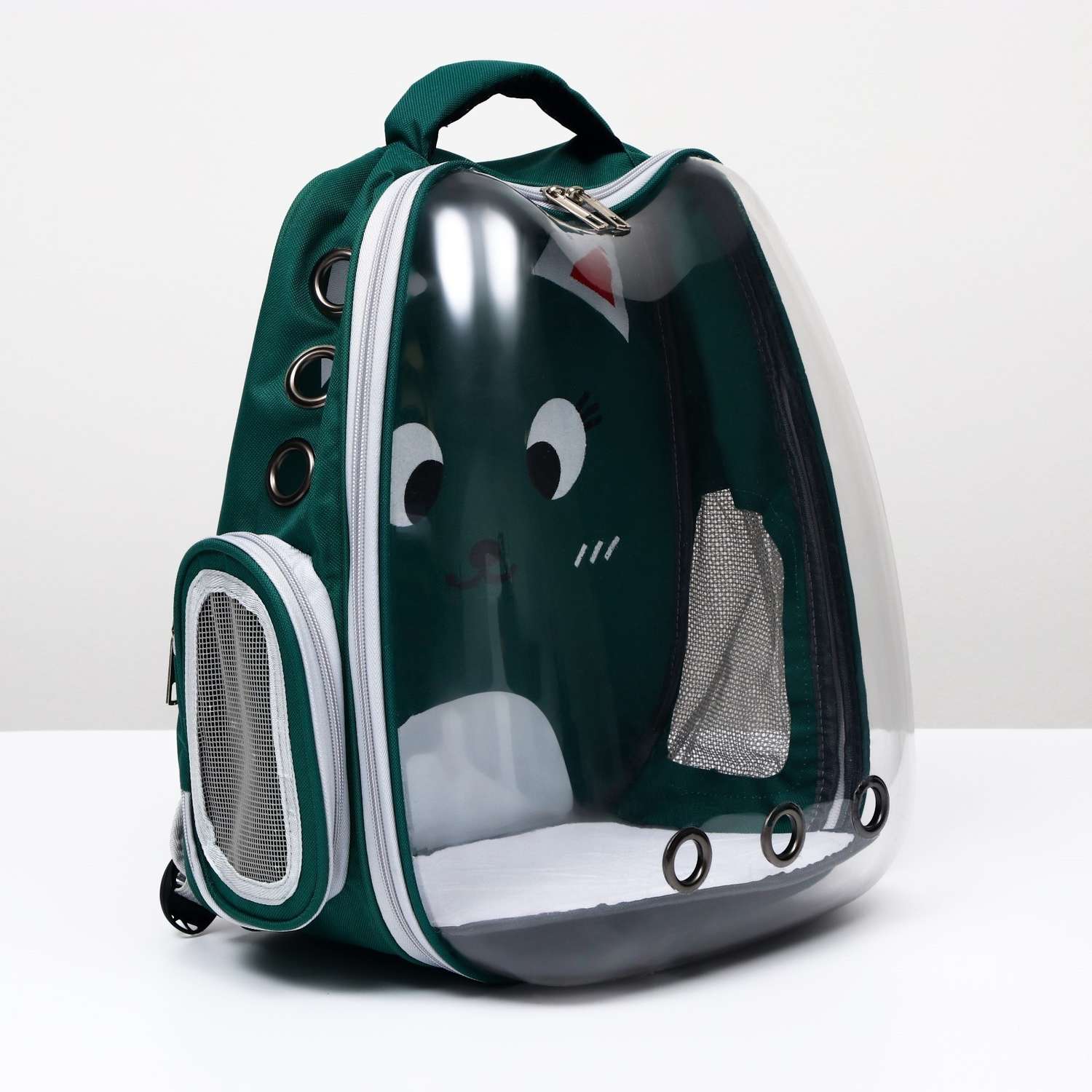 Рюкзак для переноски животных Пижон «Котик» прозрачно-зелёный - фото 3
