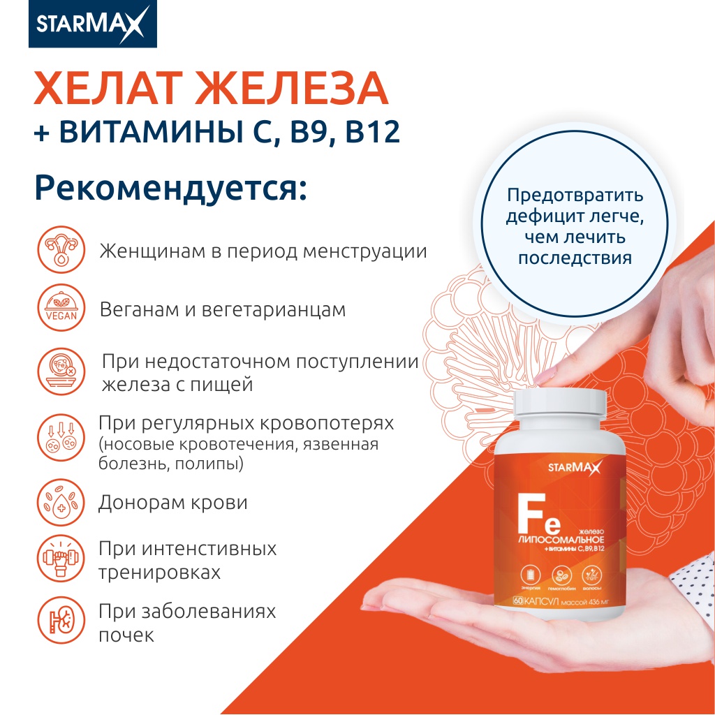 БАД VECTOR-MEDICA Железо липосомальное + Витамины С, В9, В12 436 мг №60 капс. - фото 7