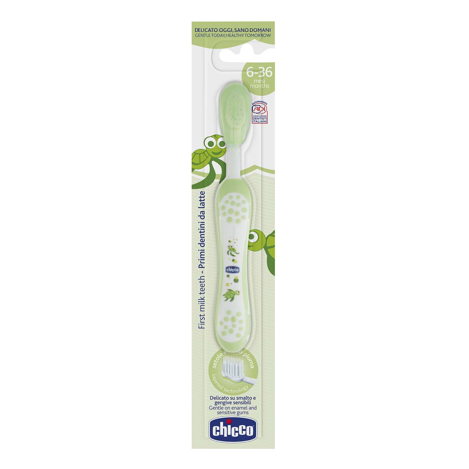 Зубная щетка Chicco с эргономичной ручкой с 6месяцев Зеленая 320617013 - фото 2
