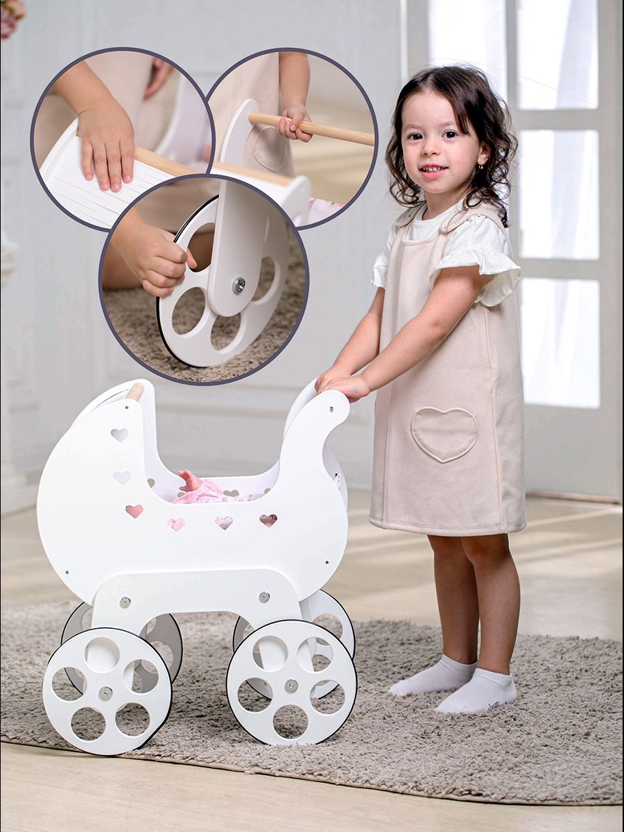 Коляска для кукол ViromToys игрушечная из дерева Кк0001 - фото 2