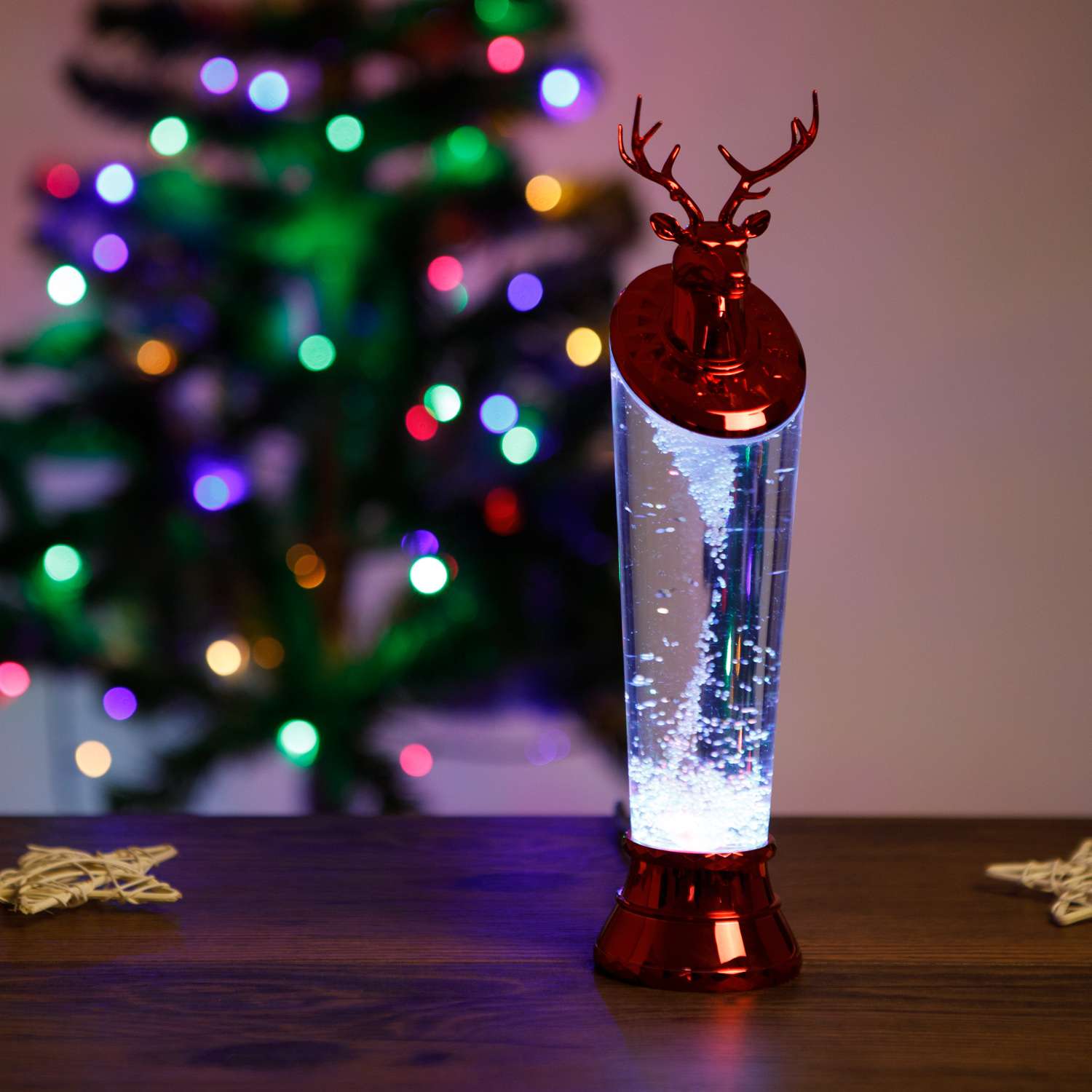 Свеча декоративная BABY STYLE Олень красный LED масляная колба блестки USB 29.5 см - фото 4
