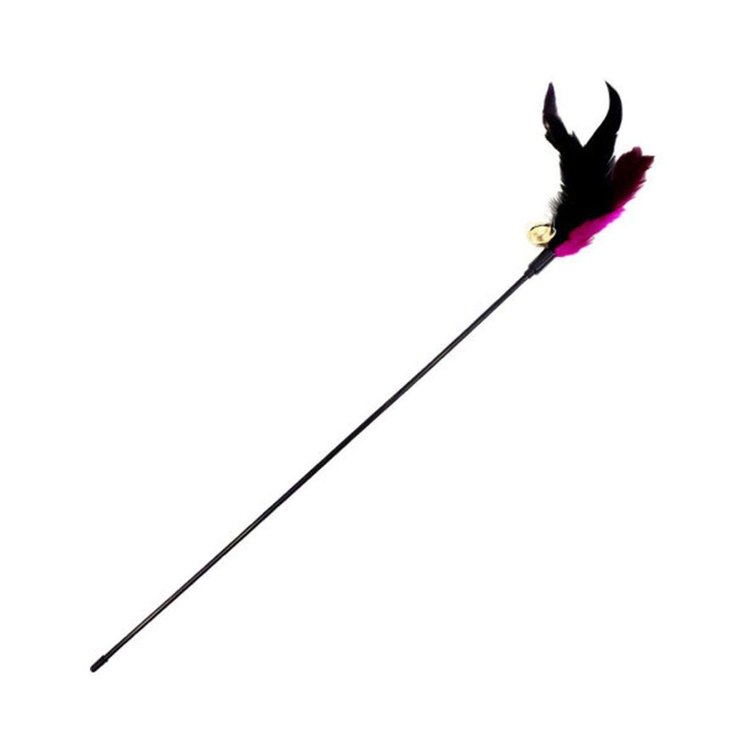 Дразнилка для кошек Ripoma с перьями и бубенчиком черно-розовая - фото 1
