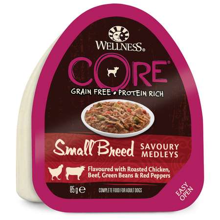 Корм для собак Wellness CORE Small Breed мелких пород курица с говядиной-зеленой фасолью-красным перцем консервированный 85г