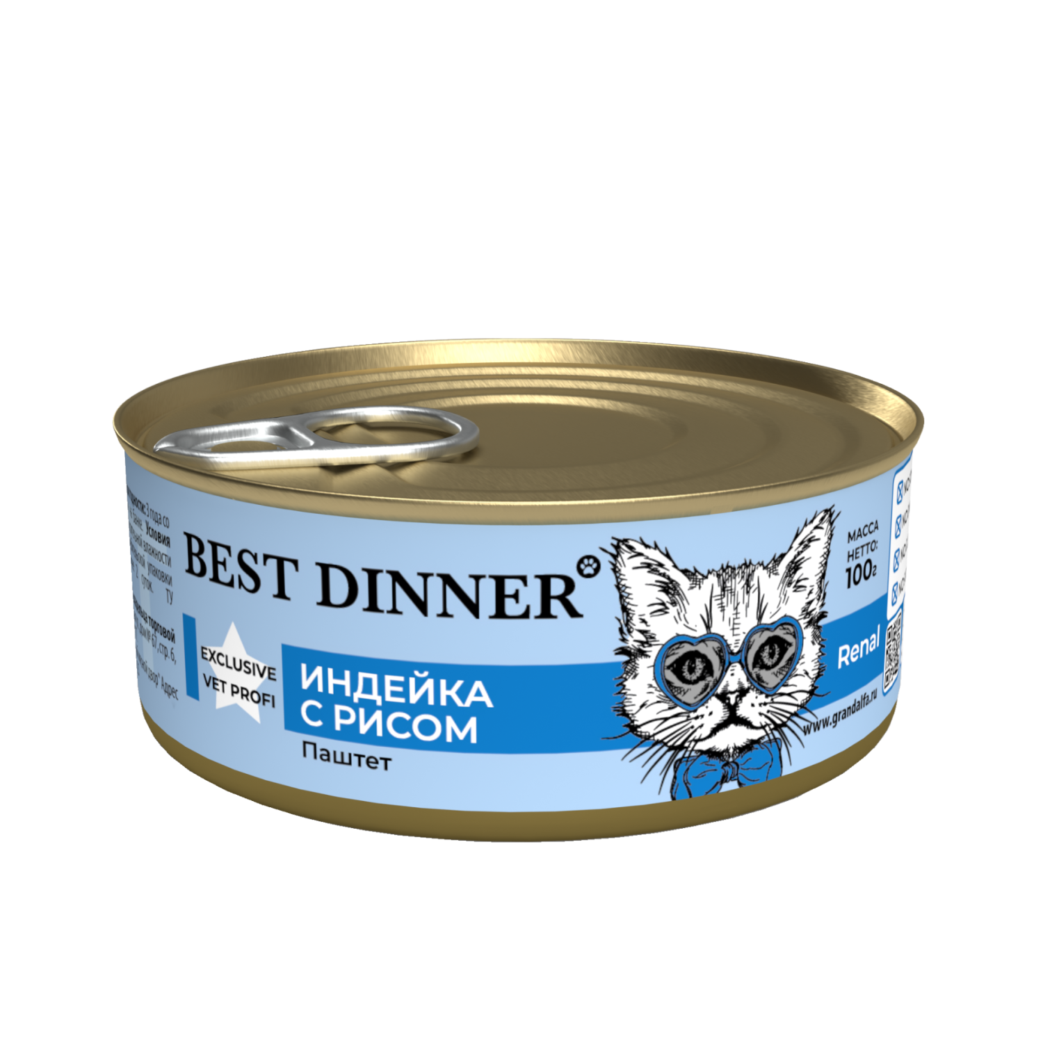 Влажный корм для кошек Best Dinner 0.1 кг индейка (при заболеваниях почек, лечебный) - фото 1