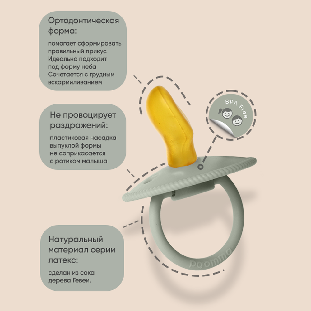 Соска-пустышка paomma ортодонтическая латексная ночная - фото 3