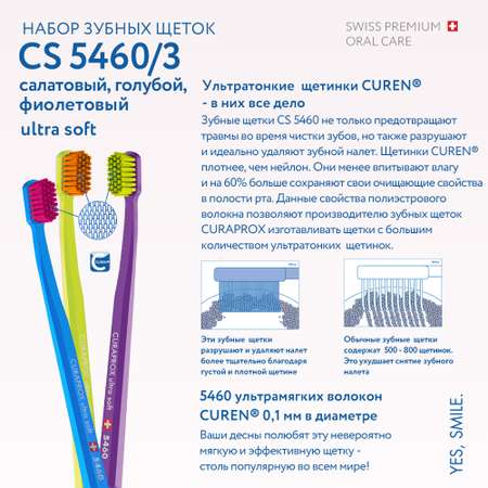 Набор зубных щеток Curaprox ultrasoft 3 шт салатовый-голубой-фиолетовый