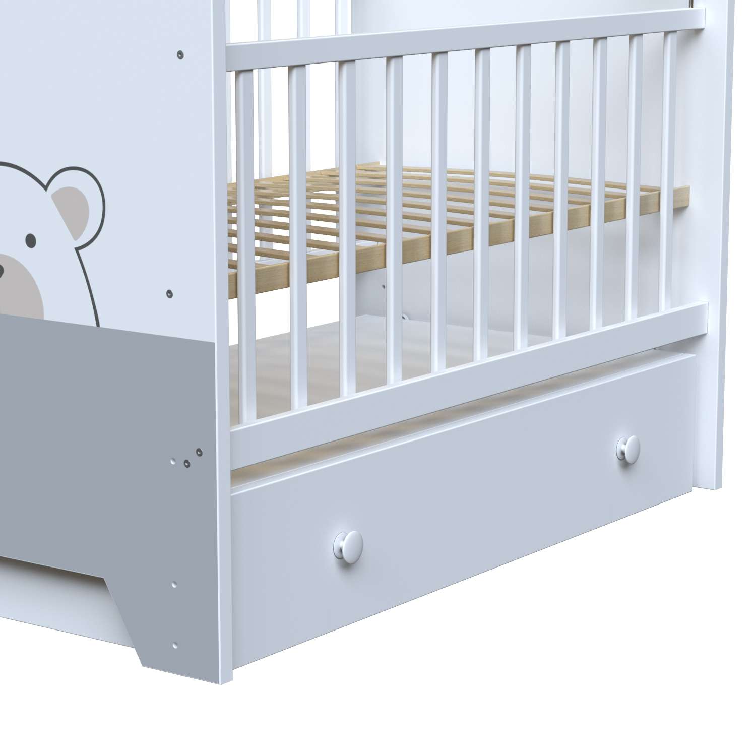 Детская кроватка ВДК прямоугольная, продольный маятник (белый) - фото 2