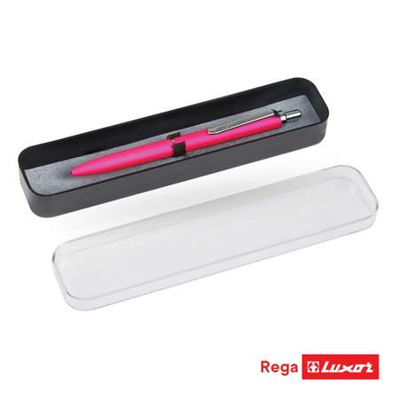 Ручка шариковая LUXOR Rega синяя корпус розовый хром кнопочный механизм футляр
