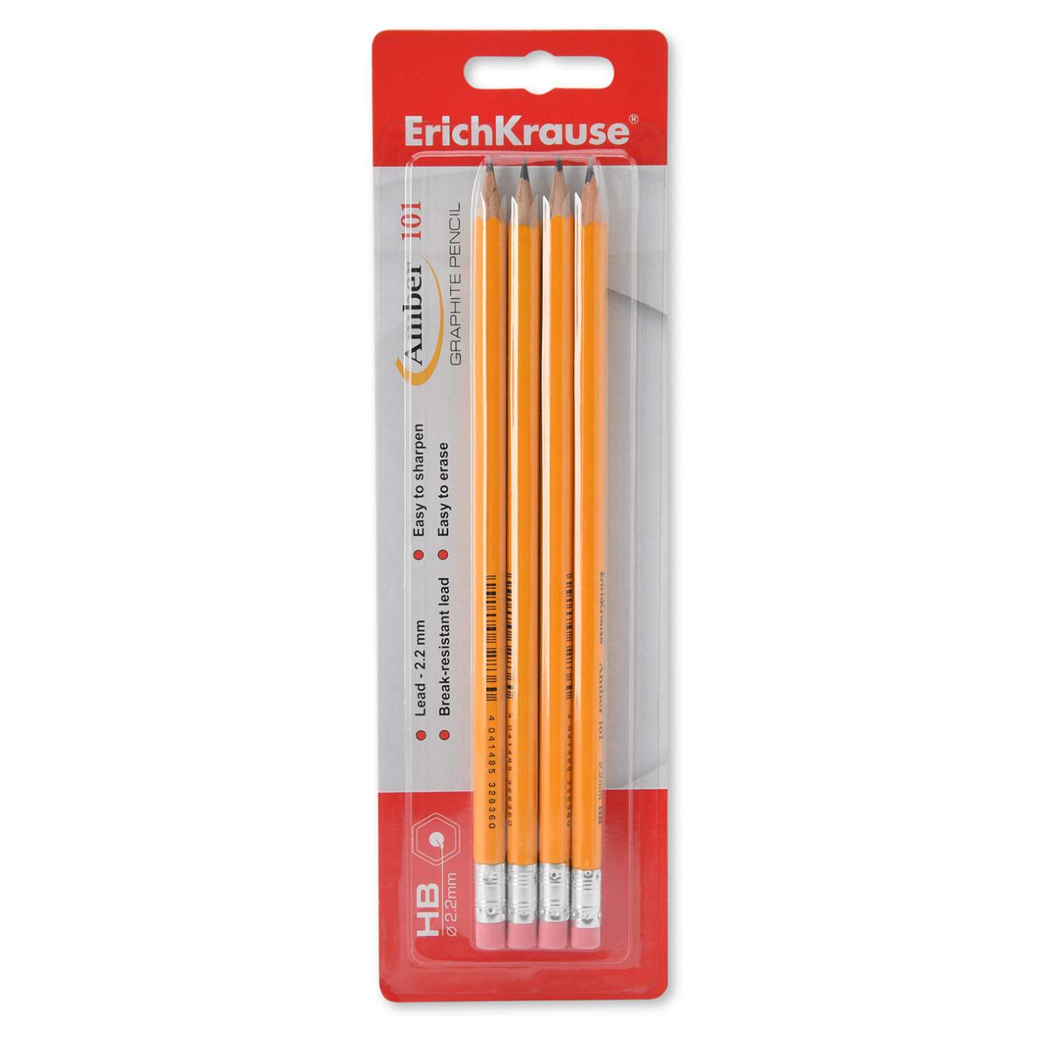 Набор ErichKrause AMBER 4 карандаша с ластикам - фото 2
