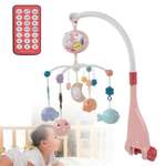 Мобиль розовый рыбки и слоник ТОТОША с пультом и проектором каруселька детская в кроватку для новорожденных