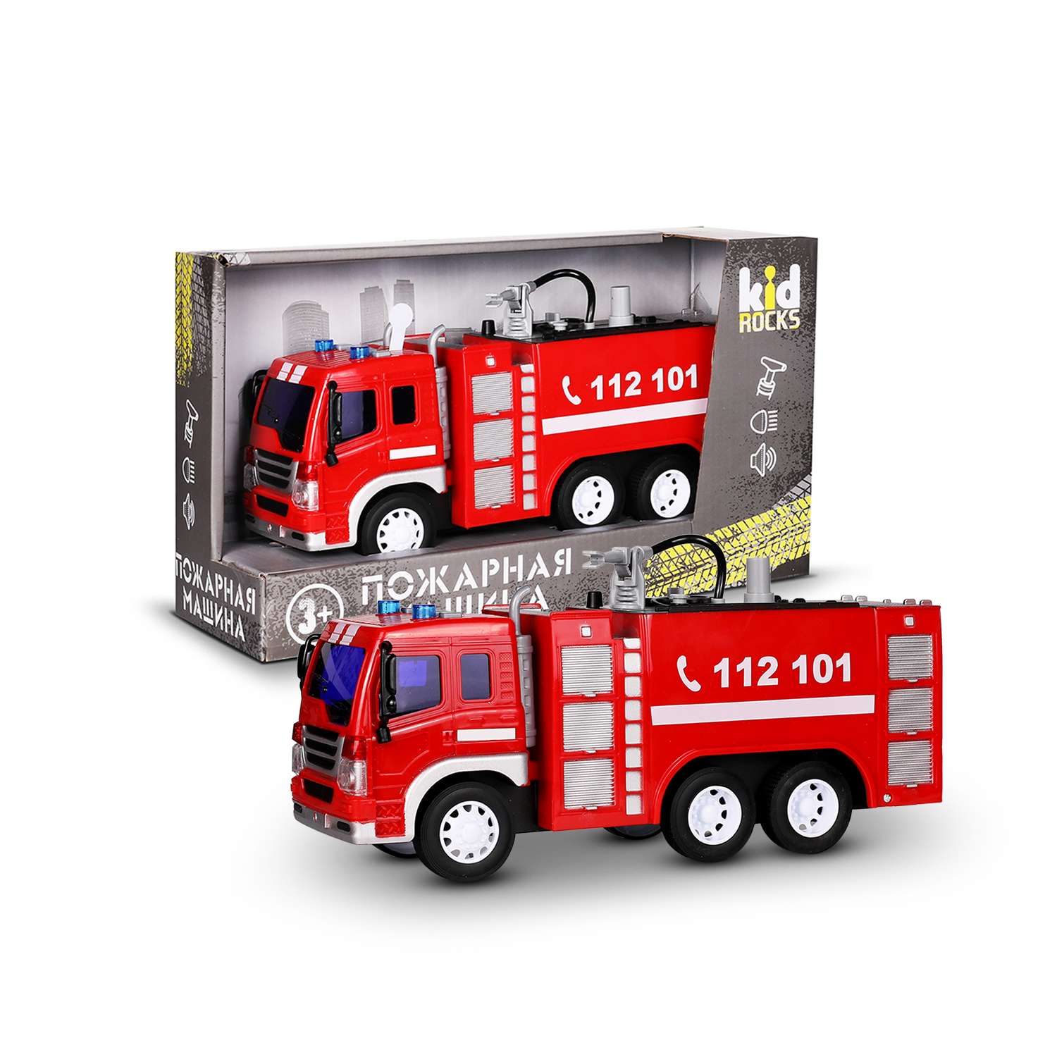 Модель Kid Rocks Пожарная машина масштаб 1:16 со звуком и светом YK-2110 - фото 3