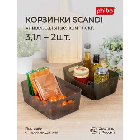 Комплект корзинок Phibo универсальных Scandi 240x170x90 мм 3.1л 2 шт черный