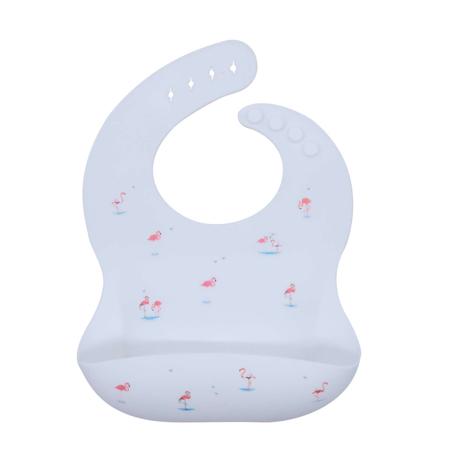 Детский силиконовый нагрудник MIKMEL для кормления мягкий с карманом и застежкой White Flamingo - фото 1