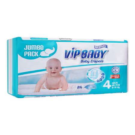 Подгузники Paksel Vip Baby Premium JUMBO MAXI для малышей весом 8-19 кг 60 шт/уп