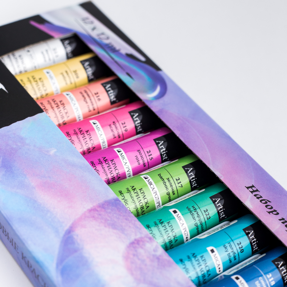 Акрил Малевичъ набор перламутровых красок 12 цветов в тубах 12 мл - фото 6
