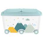 Ящик для игрушек на колесах Пластишка с декором Горы 66.5л светло-голубой