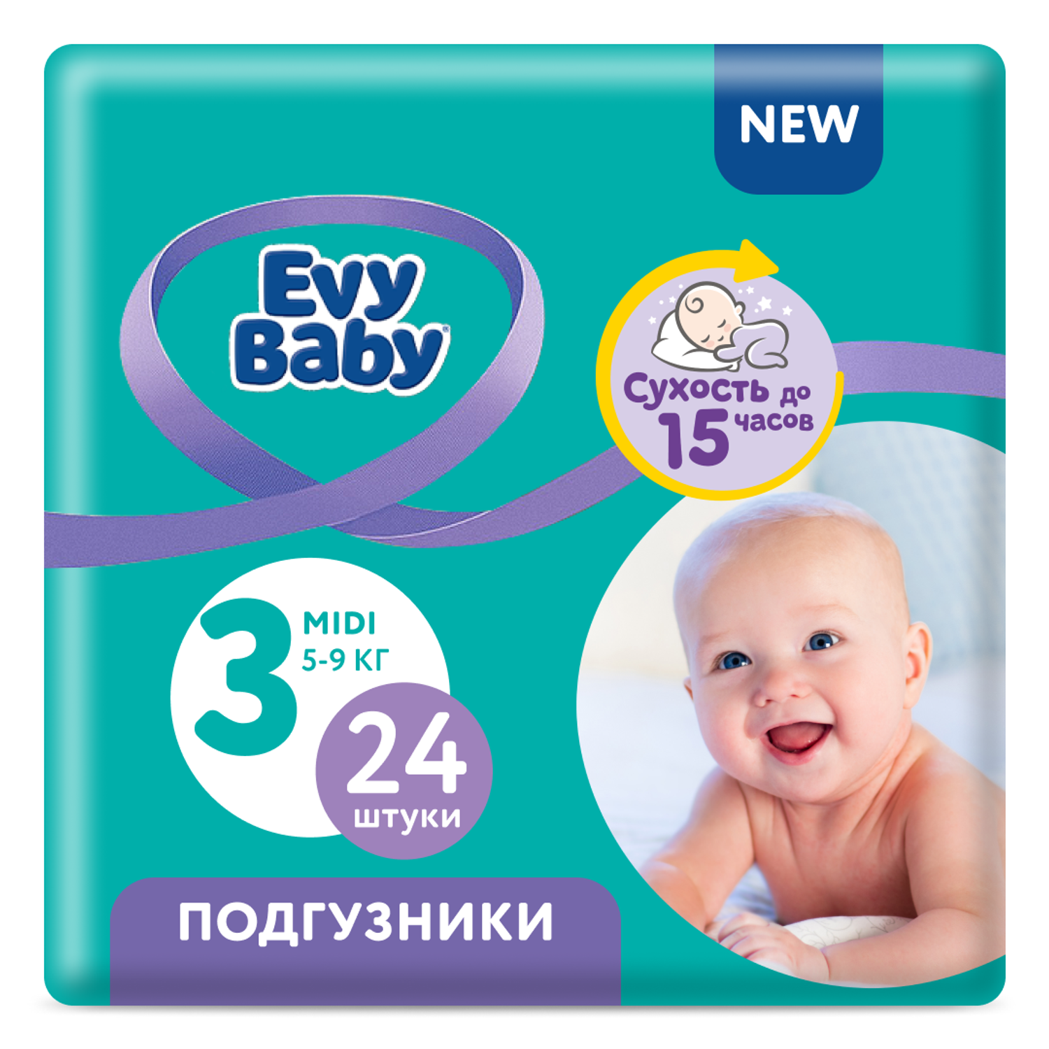 Подгузники детские Evy Baby Midi 5-9 кг Размер 3/M 24 шт - фото 1