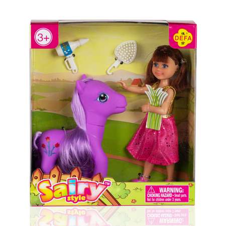 Кукла Defa Lucy Уход за лошадкой 15 см фиолетовый