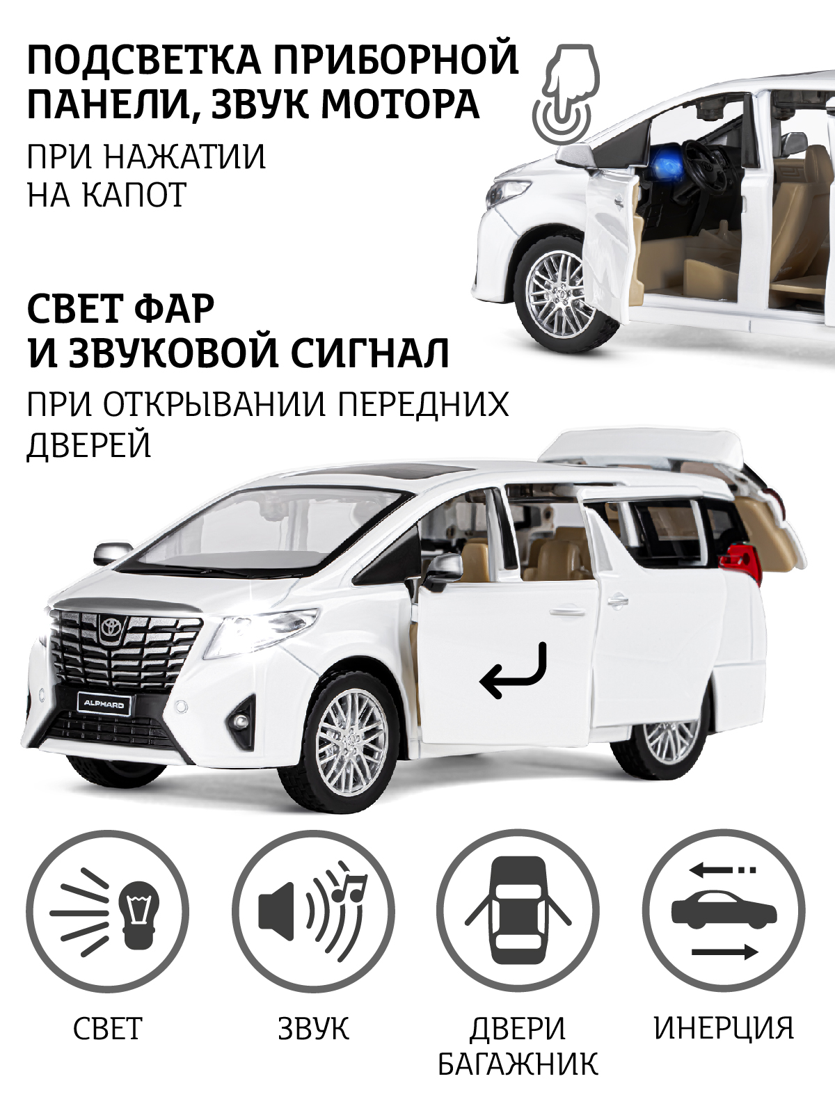 Автомобиль АВТОпанорама Toyota Alphard 1:29 белый JB1251333 - фото 2