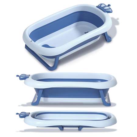 Ванночка складная детская WiMI с матрасиком и термопробкой голубая