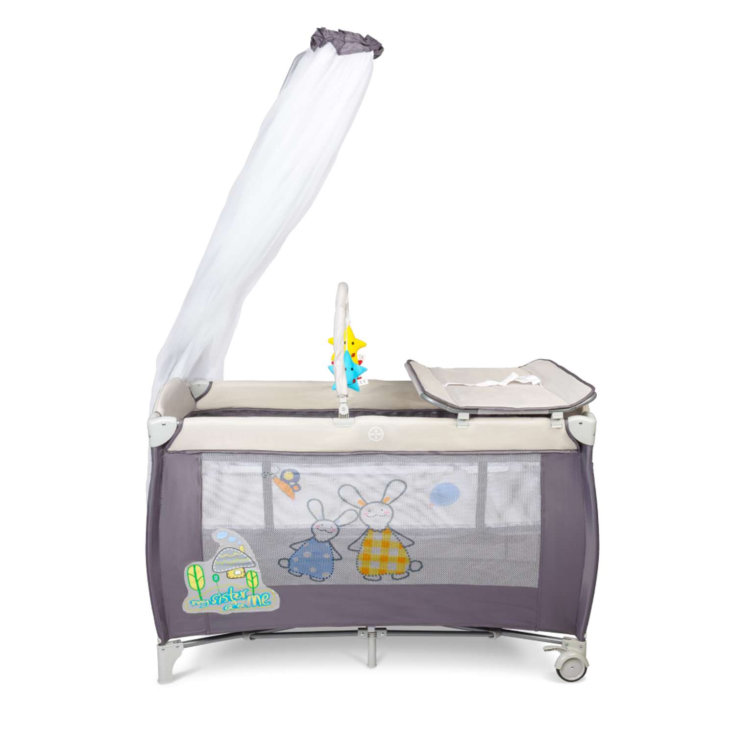 Складной детский манеж-кровать Solmax с мягким матрасом на колесиках серый HW00932 HW00932 - фото 8