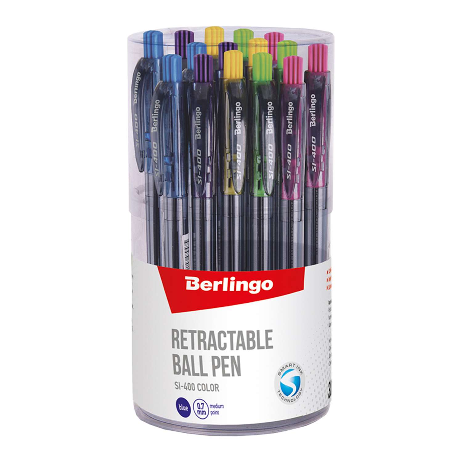 Ручка шариковая автоматическая Berlingo SI-400 Color синяя 07мм грип корпус ассорти набор 30 шт - фото 2