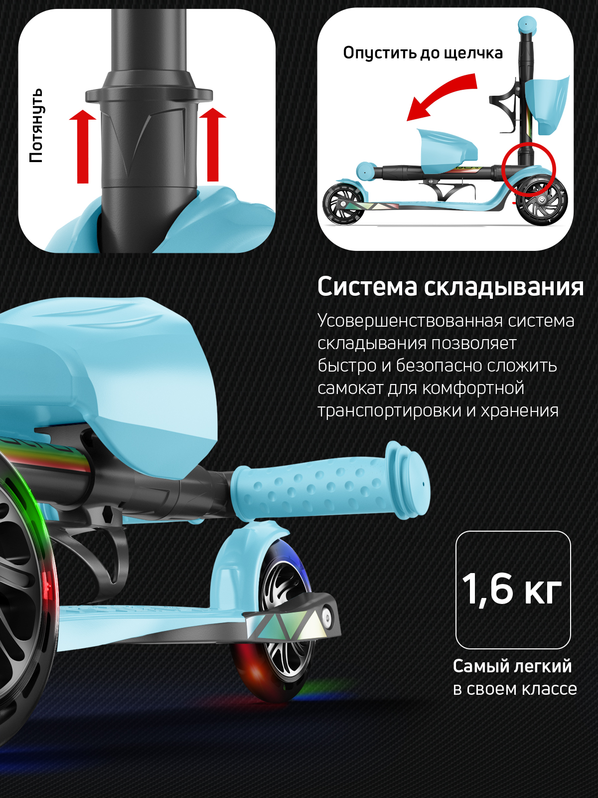 Самокат трехколесный Alfa Mini Buggy Boom светящиеся колёса нежно-голубой - фото 7