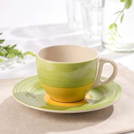 Чайная пара керамическая Доляна «Подсолнух» 2 предмета: чашка 200 мл блюдце d-4.5 см