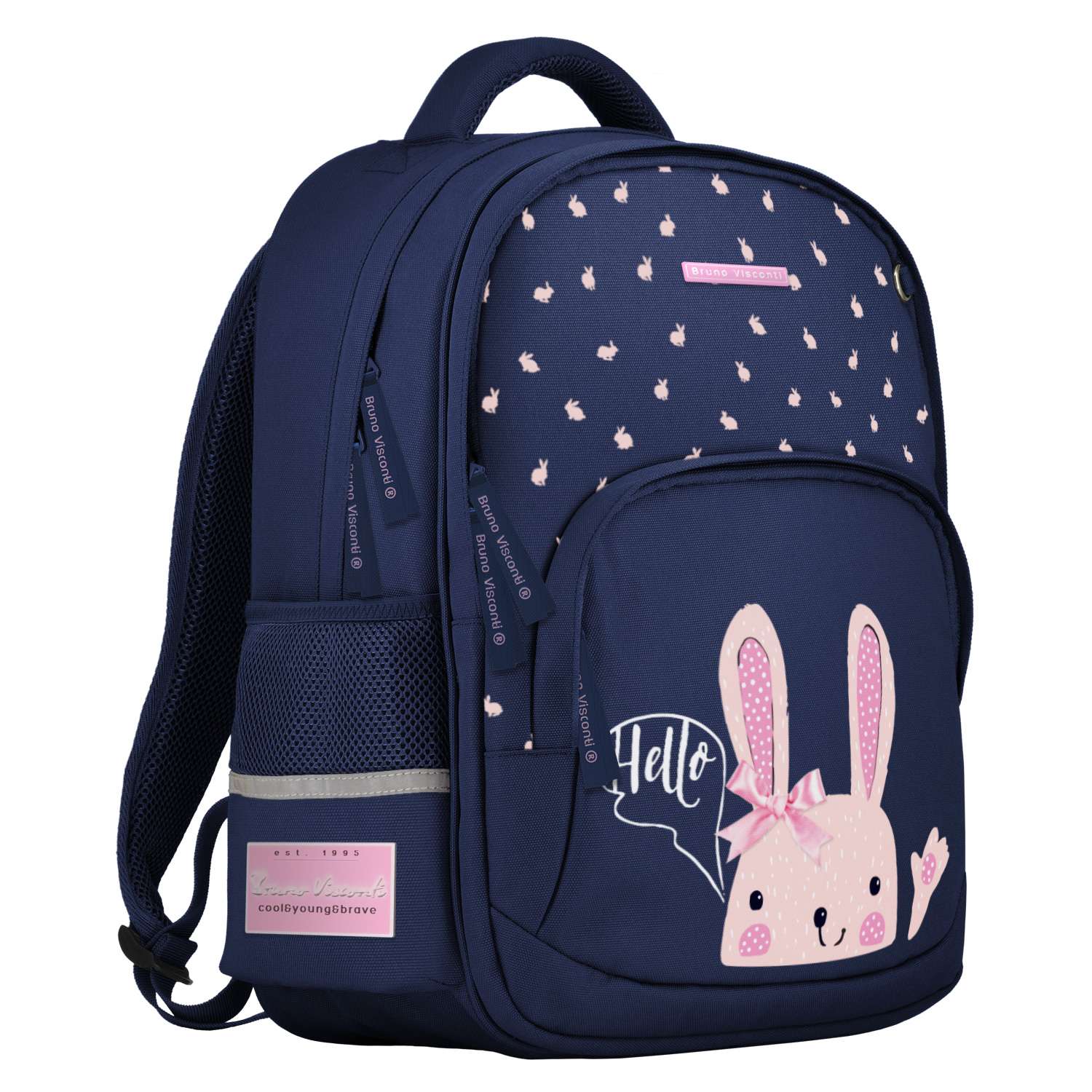 Рюкзак школьный Bruno Visconti синий с эргономичной спинкой Hello Кролик - фото 1