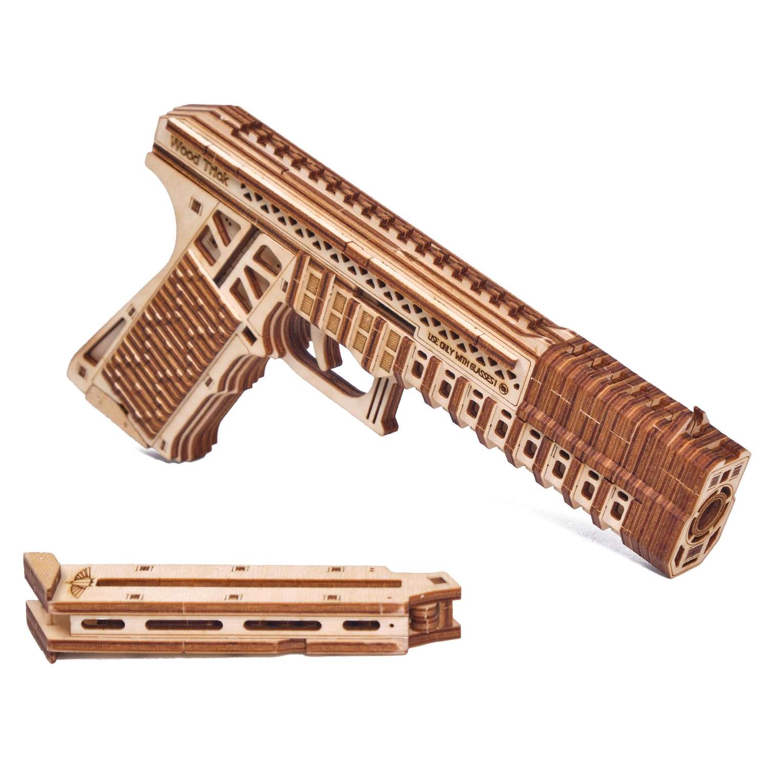 Сборная модель Wood Trick Пистолет Защитник с деревянными пулями 1234-79 - фото 2