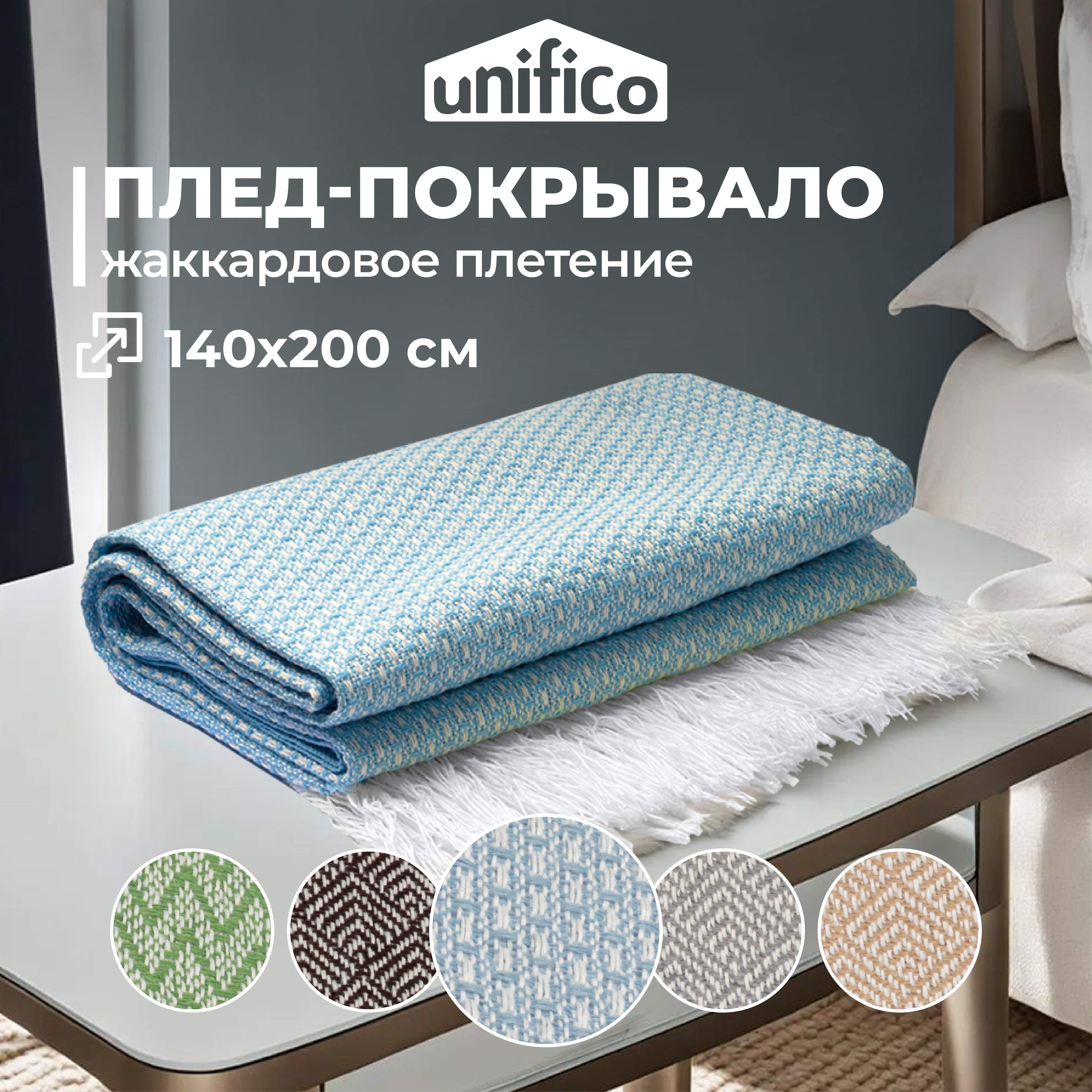 Плед Unifico Rio Grande touch light blue 140х200 - фото 1