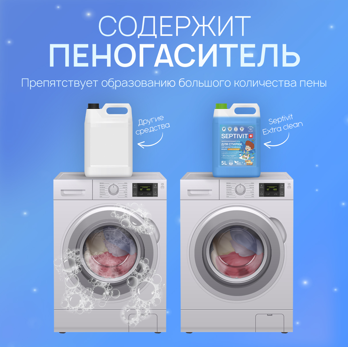 Гель для стирки SEPTIVIT Premium Универсальный Extra Clean 5л - фото 11