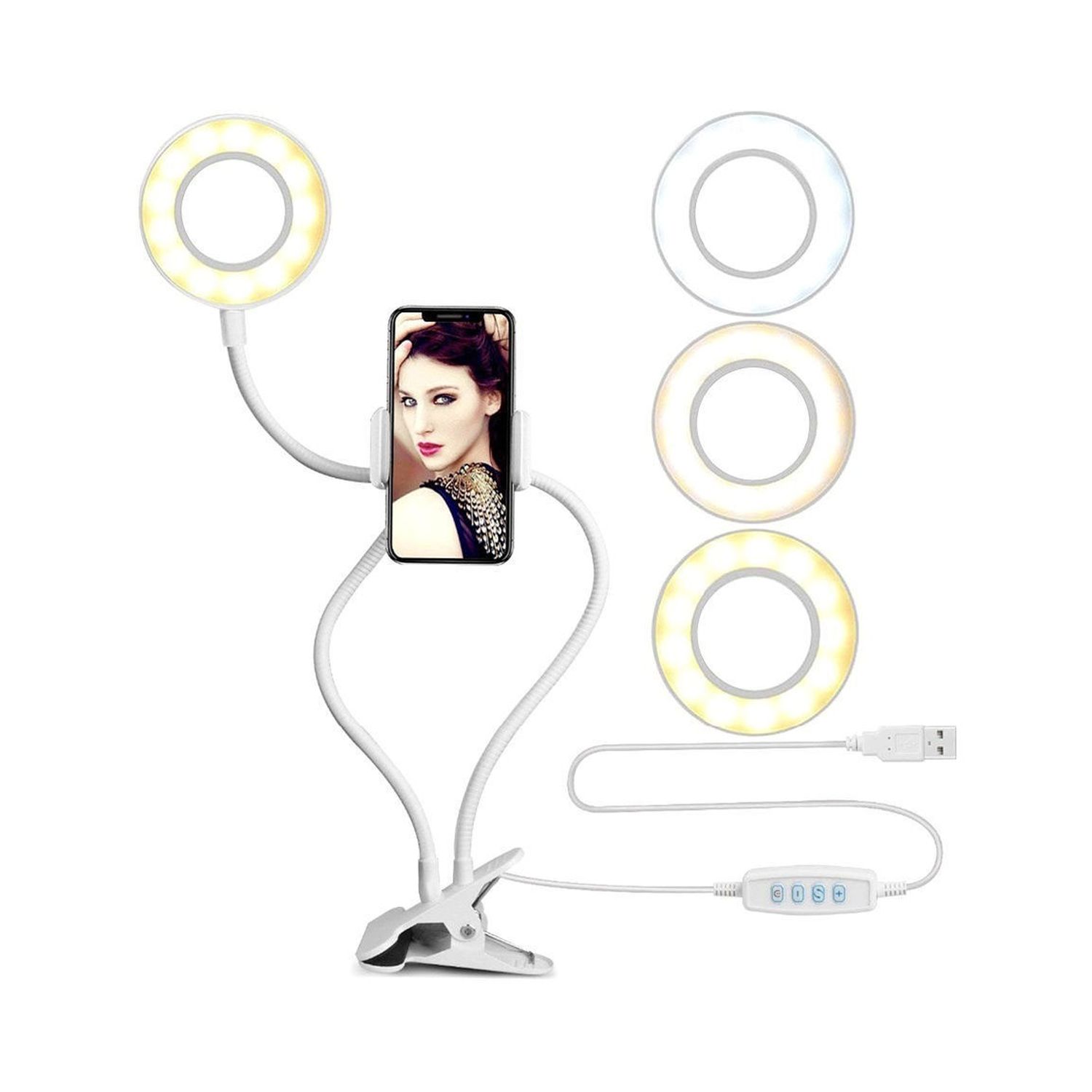 Селфи-лампа NPOSS кольцевая с гибким держателем для телефона белая - фото 2
