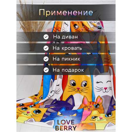 Плед LOVEBERRY 1,5 спальный веселые коты