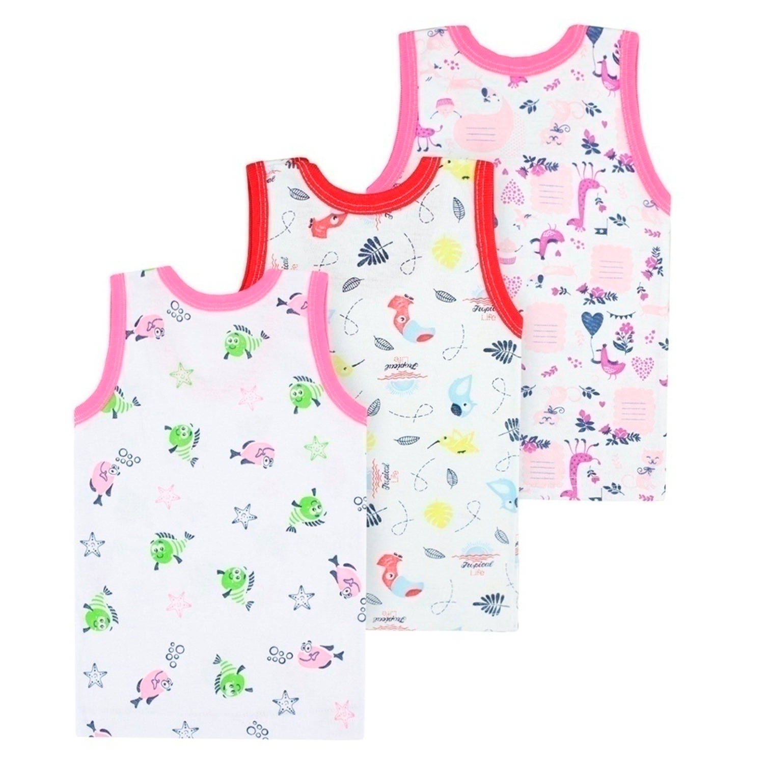 Майка 3 шт Babycollection 452/mkb000/sph/k3/004/p1/W*dбелый малиновый - фото 2