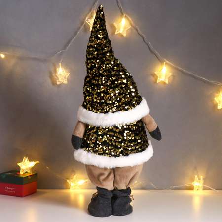 Кукла интерьерная Зимнее волшебство «Дед Мороз в золотом колпаке и жилетке с пайетками» 55х16х22 см
