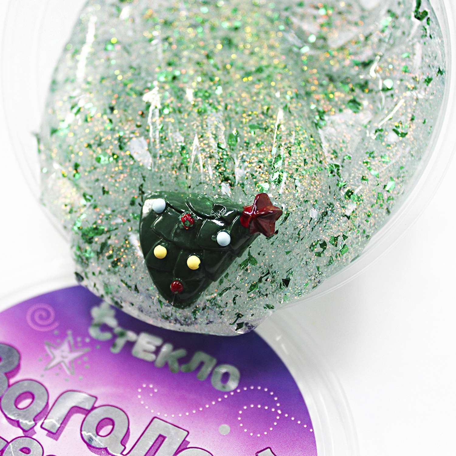 Слайм Слайм Стекло Перламутровые блестки с зеленой слюдой новогодние шармики - фото 3