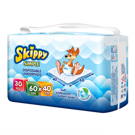 Пеленки Skippy детские гигиенические впитывающие Simple 60x40 30 шт 8032