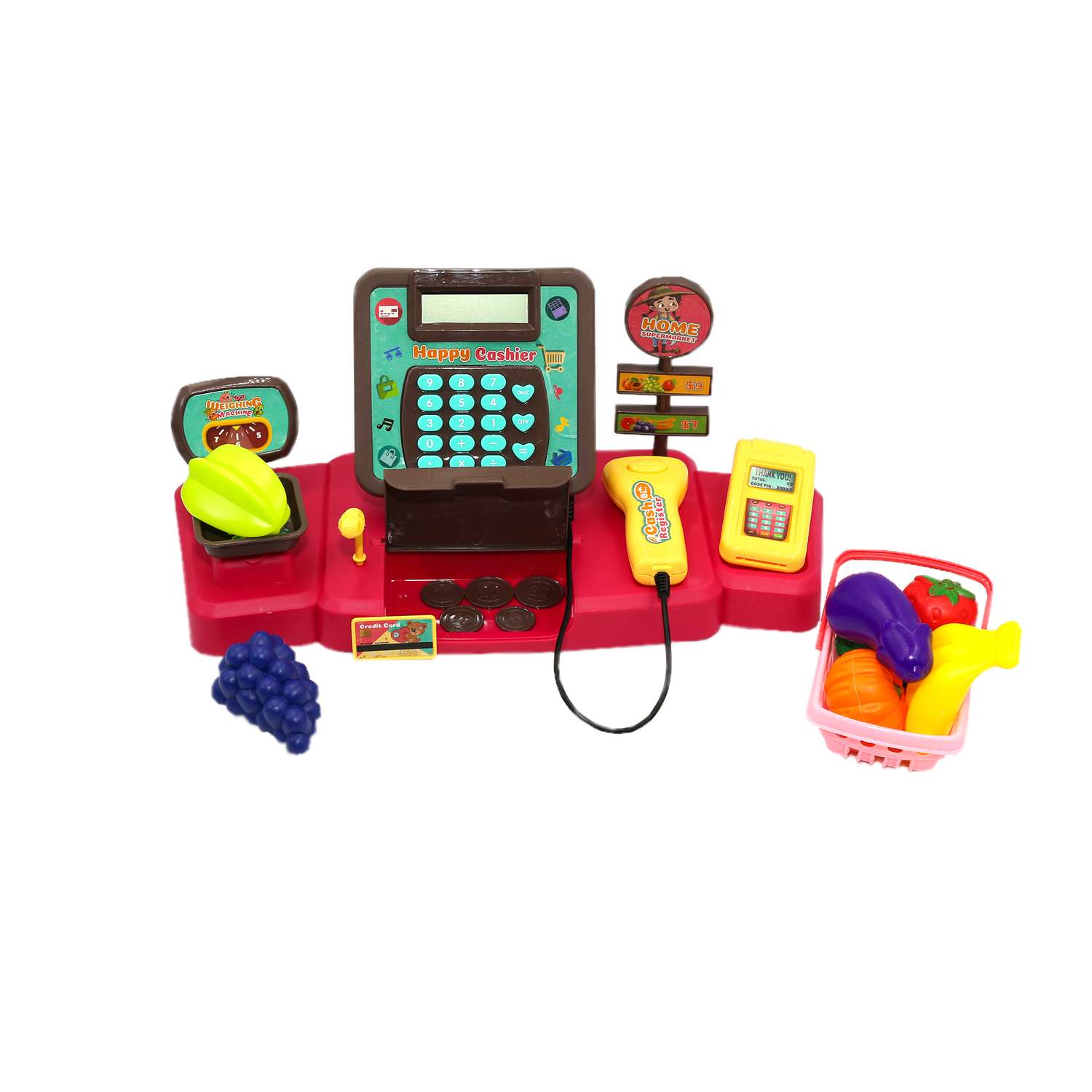 Касса детская для ребенка SHARKTOYS Игровой набор с корзиной и продуктами - фото 1