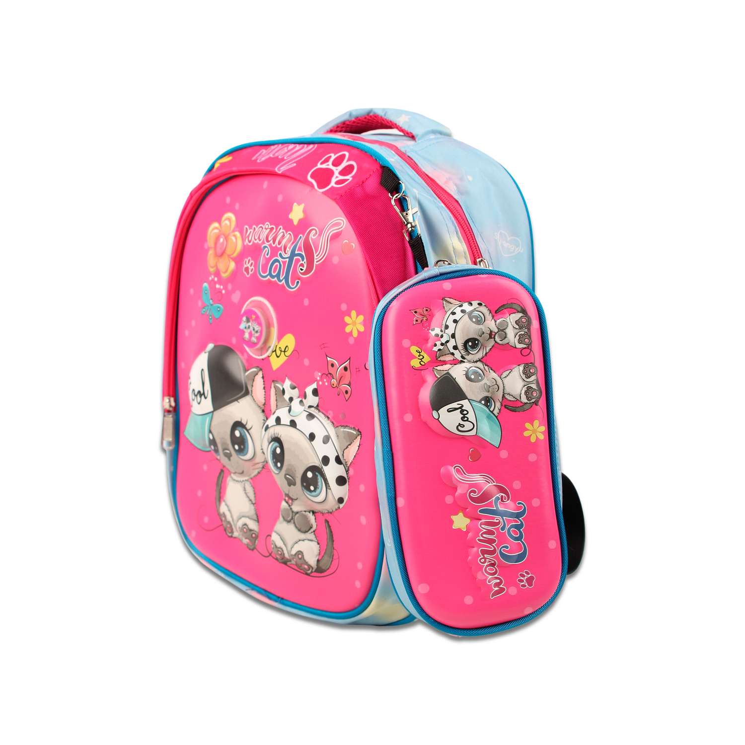 Рюкзак школьный с пеналом Little Mania Кошки розовый - фото 2