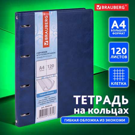 Тетрадь на кольцах Brauberg со сменным блоком для учебы А4 120 листов в клетку