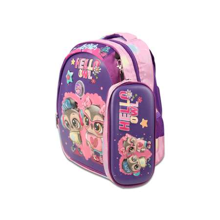 Рюкзак школьный с пеналом Little Mania Совы фиолетовый