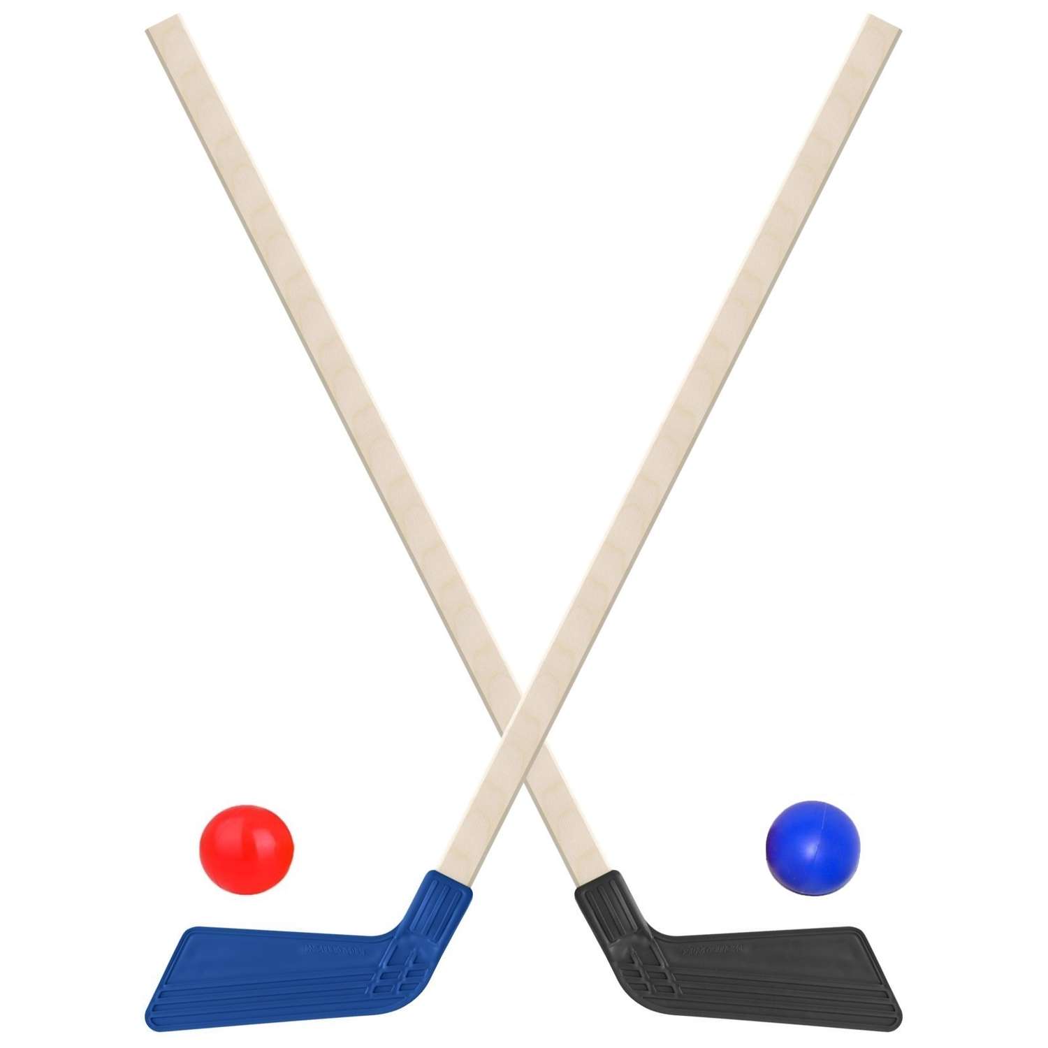 Набор для хоккея Задира Клюшка хоккейная детская 2 шт черная + синяя + 2 мяча - фото 1