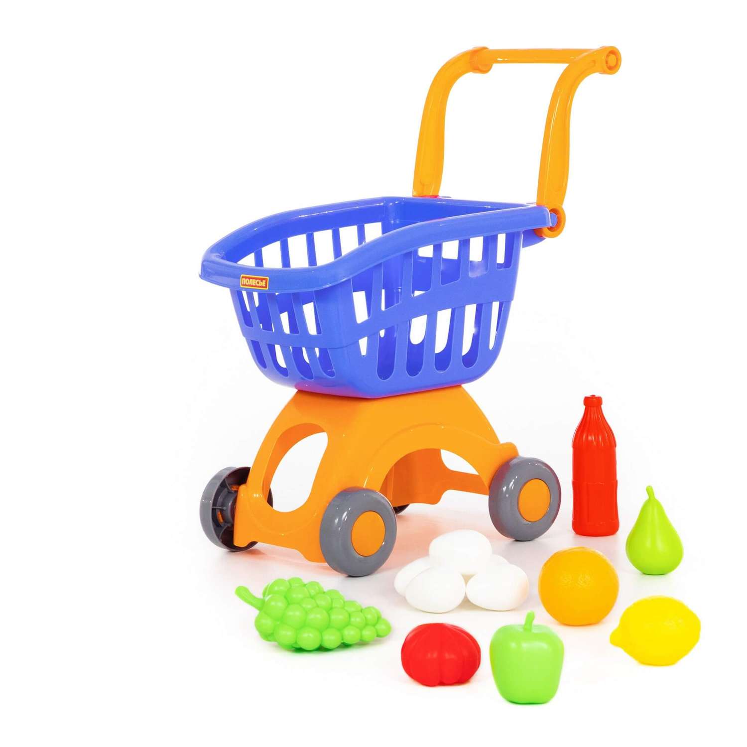 Игровой набор Полесье Тележка Supermarket и продукты 12 элементов сине-оранжевый - фото 2