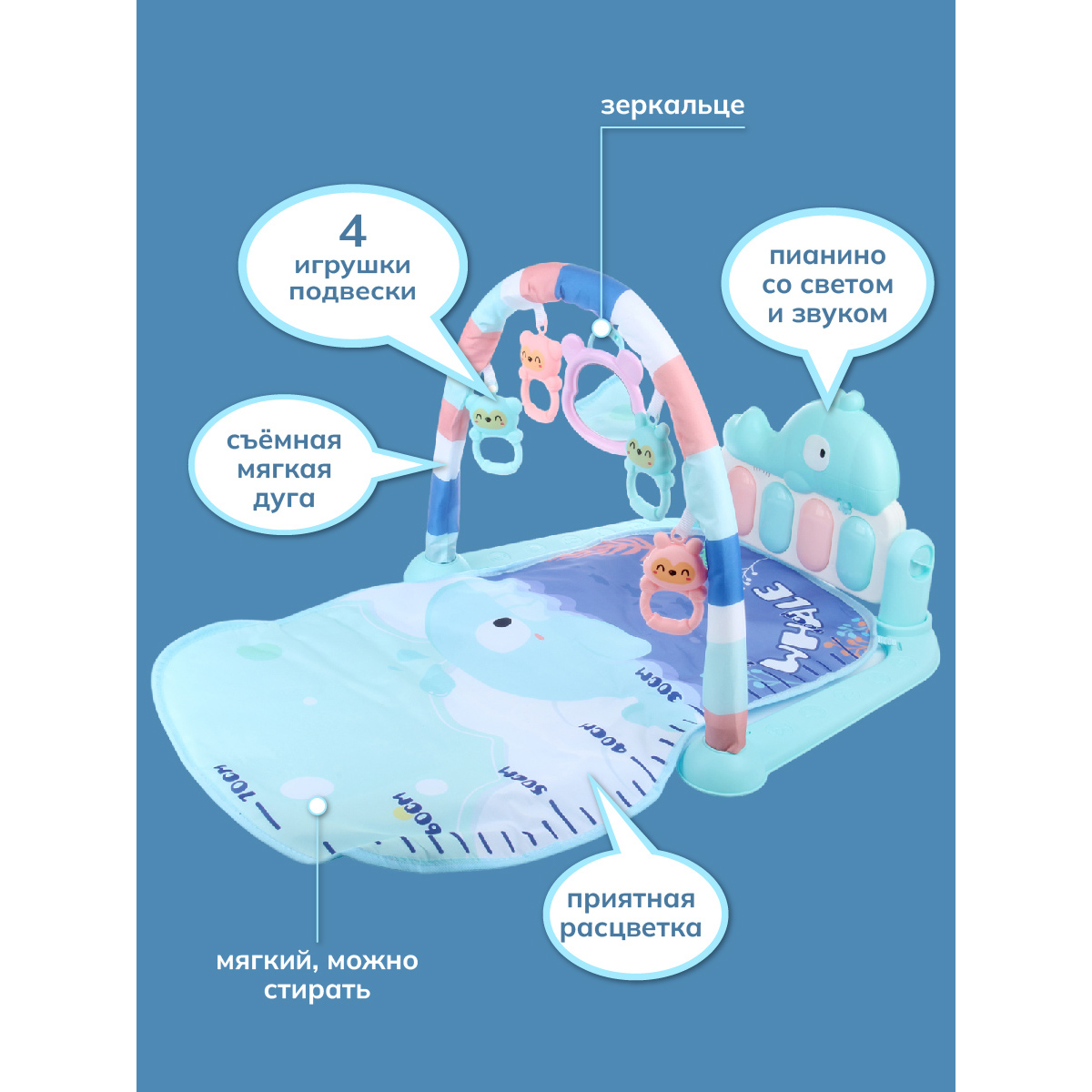 Развивающий коврик Veld Co 2 в 1 Пианино свет звук 5 игрушек Кит - фото 3